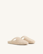 Athena Artificial Crystal Flat Mules - Beige