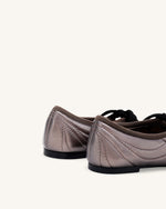 Erika Topstitching Lace-up Ballet Flats - Dark Brown