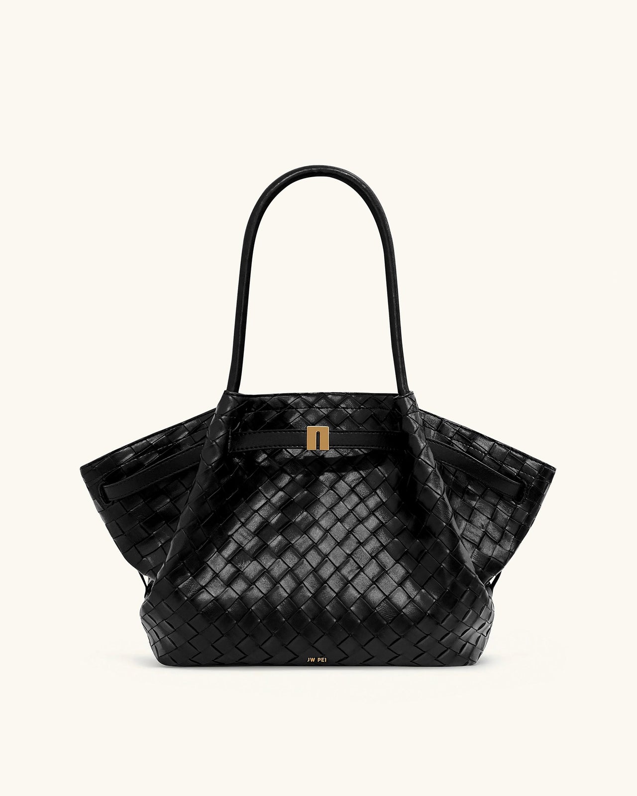Hana Medium Weave Texture Tote Bag - Black