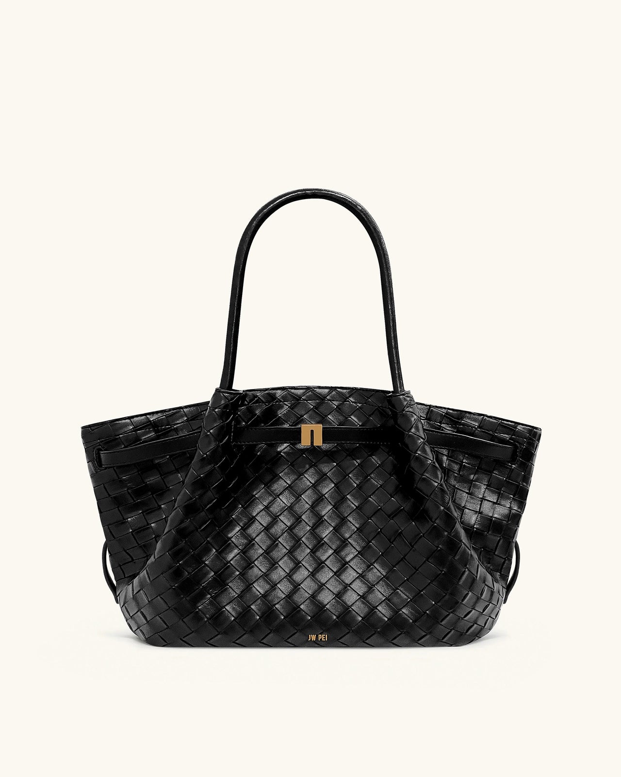 Hana Medium Weave Texture Tote Bag - Black