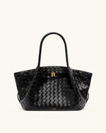 Hana Medium Weave Texture Tote Bag - Black