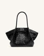 Hana Medium Weave Texture Tote Bag - Black