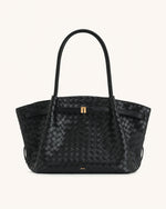 Hana Large Weave Texture Tote Bag - Black