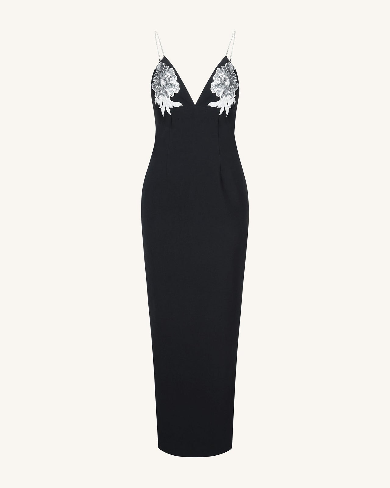 Ayliua Sweetheart-Neckline Rhinestones Embellished Black Long Dress - Black