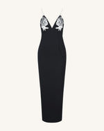 Ayliua Sweetheart-Neckline Rhinestones Embellished Black Long Dress - Black