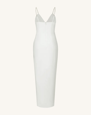 Ayliua Sweetheart-Neckline Rhinestones Embellished White Long Dress - White