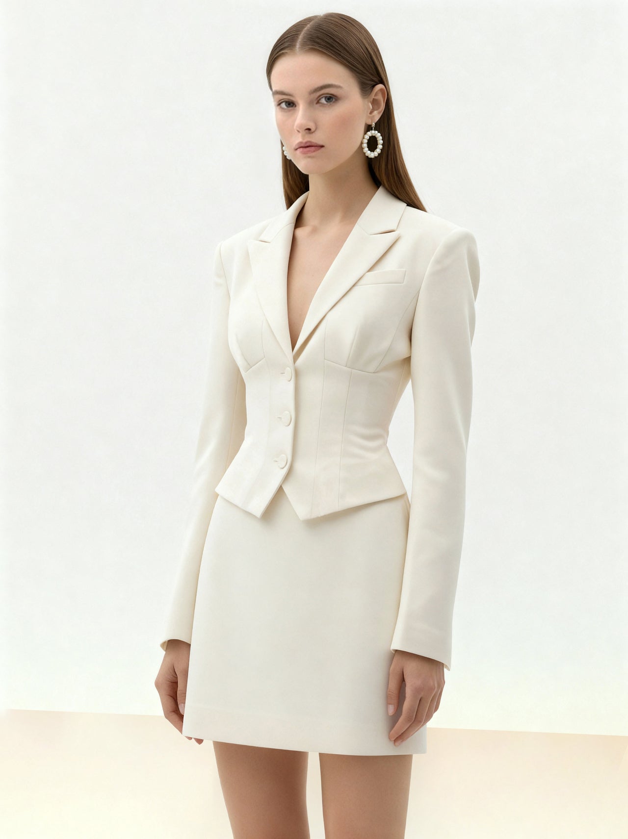 Sculpted Waist Cropped Blazer - White