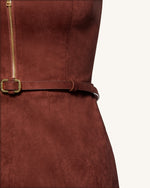 Faux Suede Halter Neck Zip-Front Mini Dress - Burgundy