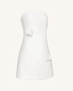 3D Vine Floral Strapless Mini Dress - White
