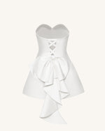 Satin Strapless Bow-Back Mini Dress - White