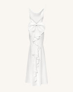 Satin Cowl-Neck Bow-Back Maxi Dress - White