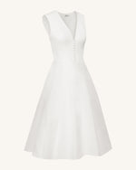 Front V-Neck Pleated Midi Dress - White