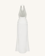 Satin Cowl Neck Ruched Maxi Gown - White