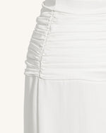 Satin Cowl Neck Ruched Maxi Gown - White