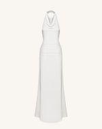 Satin Cowl Neck Ruched Maxi Gown - White