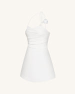 Floral Ruched Halter Mini Dress - White