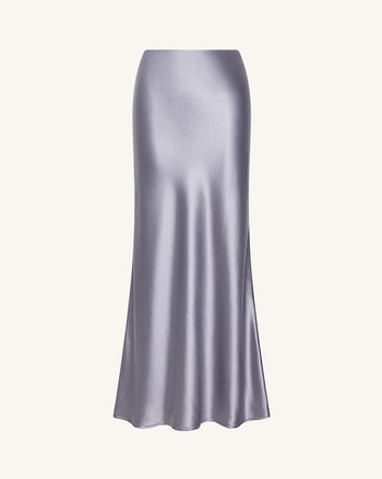 Liquid Satin Mermaid Maxi Skirt - Silver