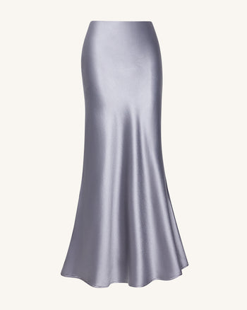 Liquid Satin Mermaid Maxi Skirt - Silver