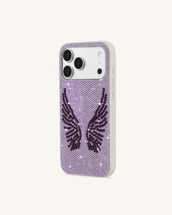 Artificial Crystal Angel Wings Phone Case - White & Purple