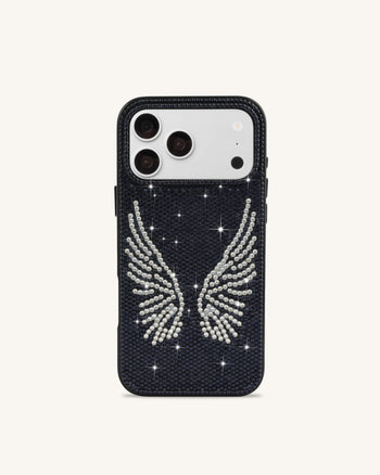 Artificial Crystal Angel Wings Phone Case - Black