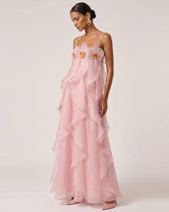 Orchid Embroidered Organza Maxi Dress - Blush Pink