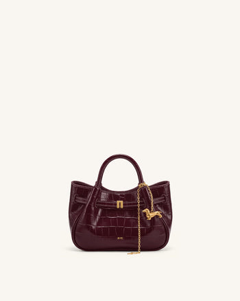 Maeve Dachshund Charm Mini Satchel Bag - Burgundy Croc