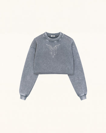 Angelic Dripping Crystal Wings Sweatshirt - Ash Cloud