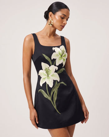 Lily Floral Print Sleeveless A-Line Mini Dress - Black