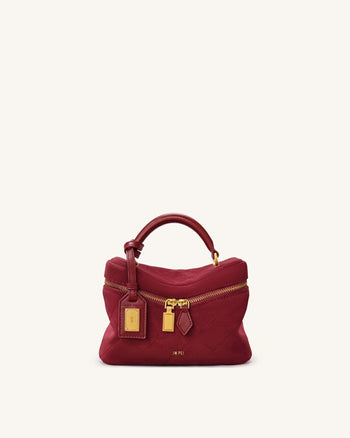 Cleo Quilted Faux Suede Top Handle Satchel - Burgundy