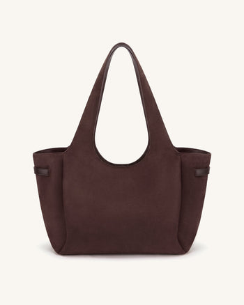 Hana Faux Suede Belt Detail Tote Bag - Dark Brown
