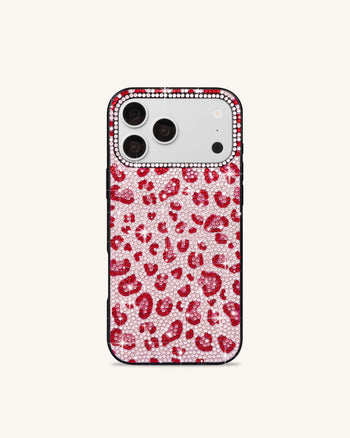 Bold Leopard Print Artificial Crystal Phone Case - Black