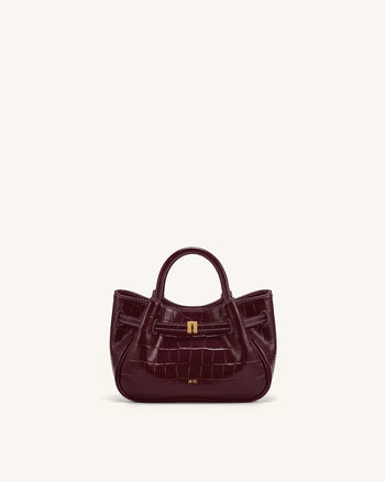 Maeve Dachshund Charm Mini Satchel Bag - Burgundy Croc