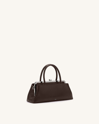 Anouk Frame Top Handle Bag - Dark Brown