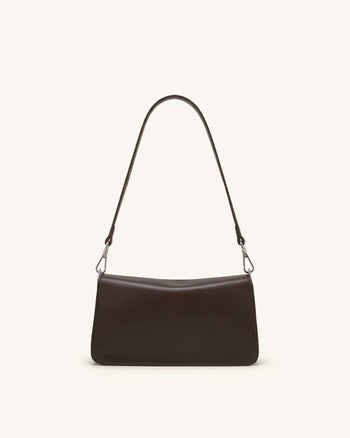 Amelie Front-Pocket Flap Shoulder Bag - Chocolate Brown