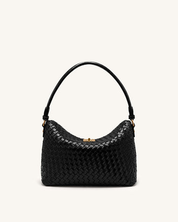 Lucia Woven Hobo Bag - Black
