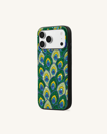 Peacock Feather Rhinestone Phone Case - Green