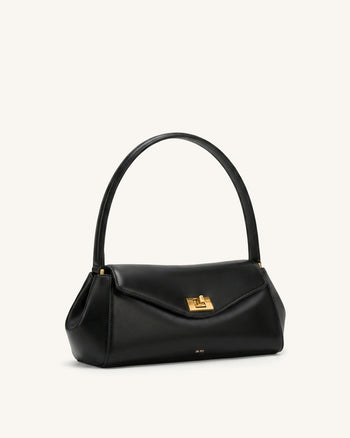 Lucia Turn-Lock Flap Shoulder Bag - Black