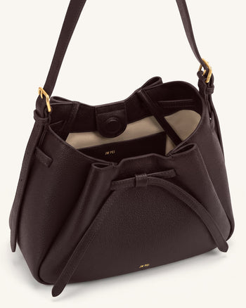 Mabel Soft Bow Shoulder Bag - Dark Brown