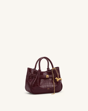 Maeve Dachshund Charm Mini Satchel Bag - Burgundy Croc