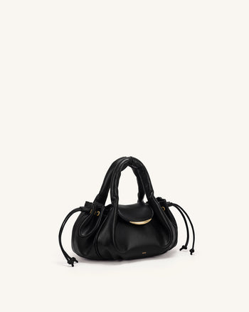 Nerissa Ruched Flap Top Handle Bag - Black