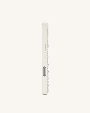 Pearl Artificial Crystal Bow Phone Case - White