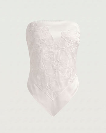 Orchid Embroidered Strapless Handkerchief Top - White