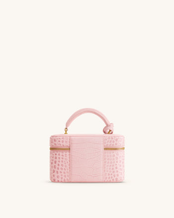 Cleo Box Shape Top Handle Bag - Light Pink Croc