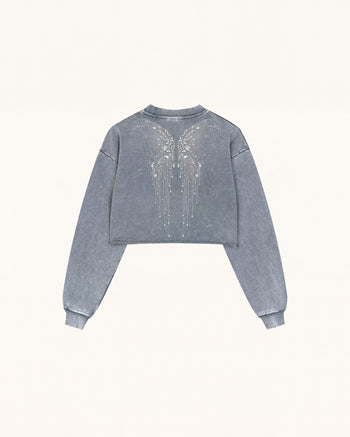 Angelic Dripping Crystal Wings Sweatshirt - Ash Cloud