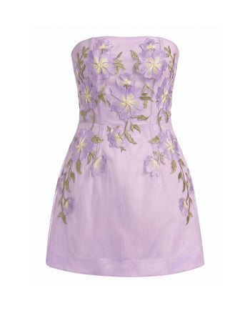Floral Embroidered Strapless Corset Mini Dress - Light Purple