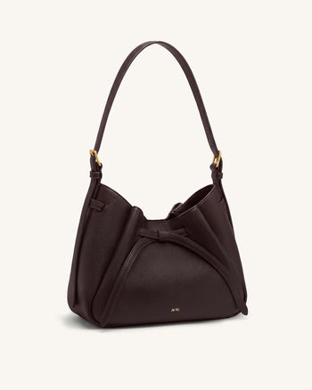 Mabel Soft Bow Shoulder Bag - Dark Brown