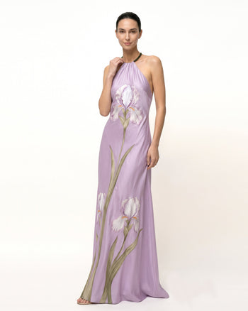 Iris Floral Print Halter Maxi Dress - Lavender