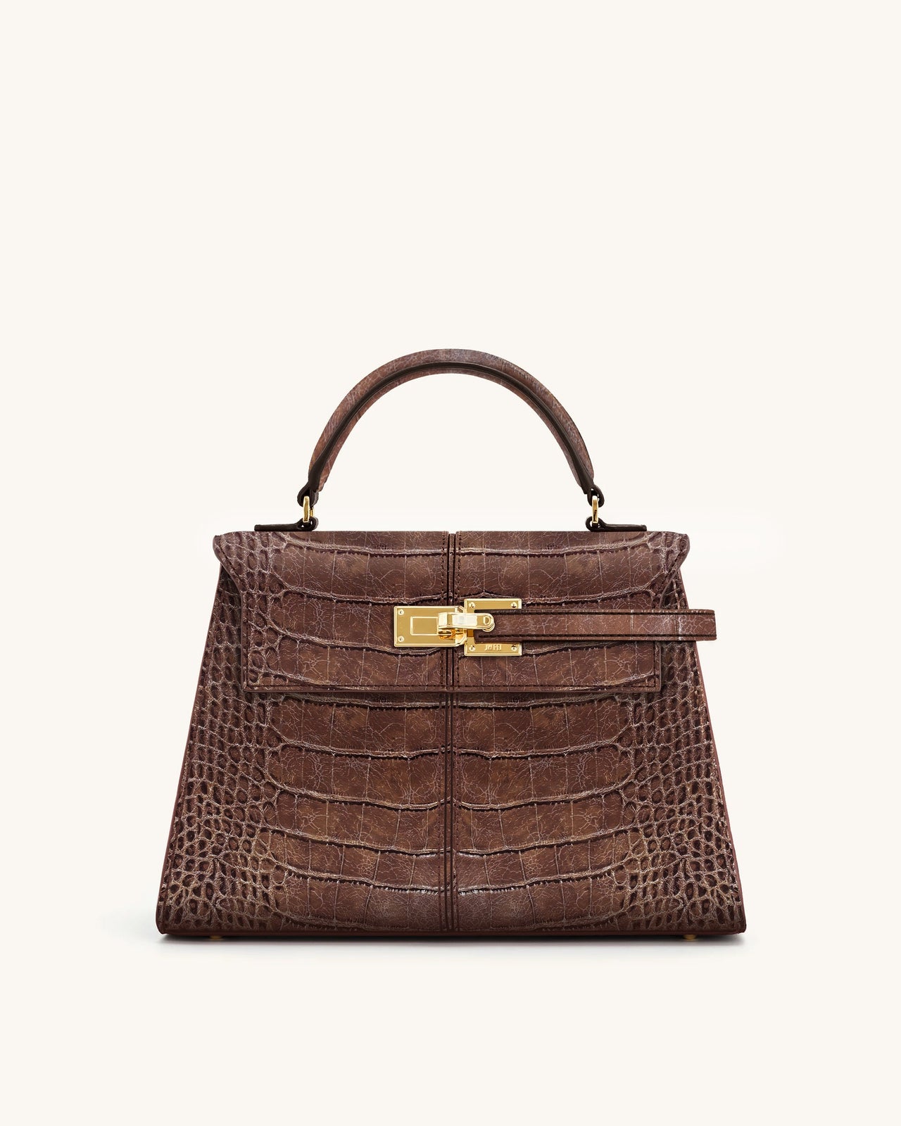 Elise Large Croc-Embossed Top Handle Bag - Chestnut Brown