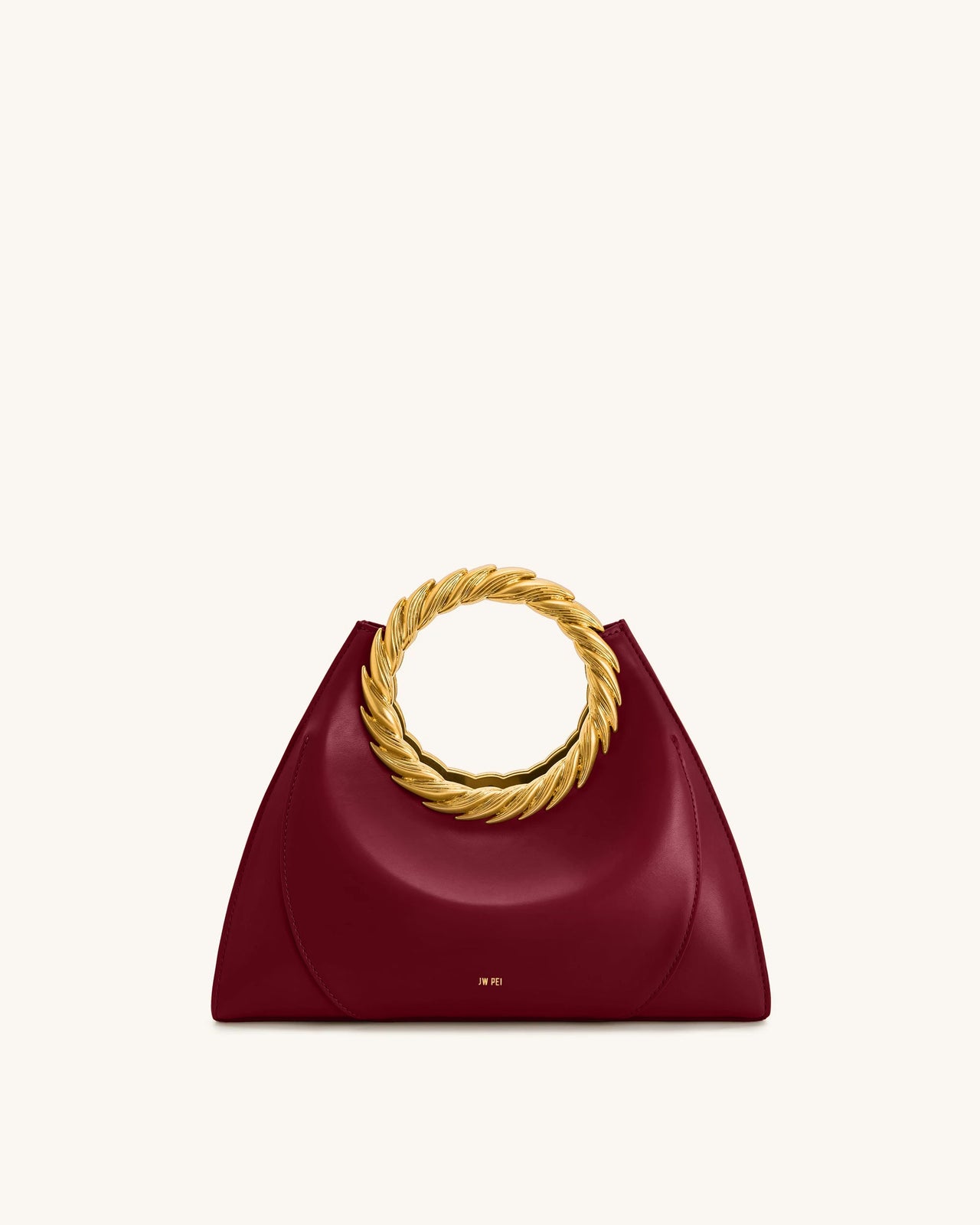 Amiya Leaf Handle Sculpture Bag - Wine Red