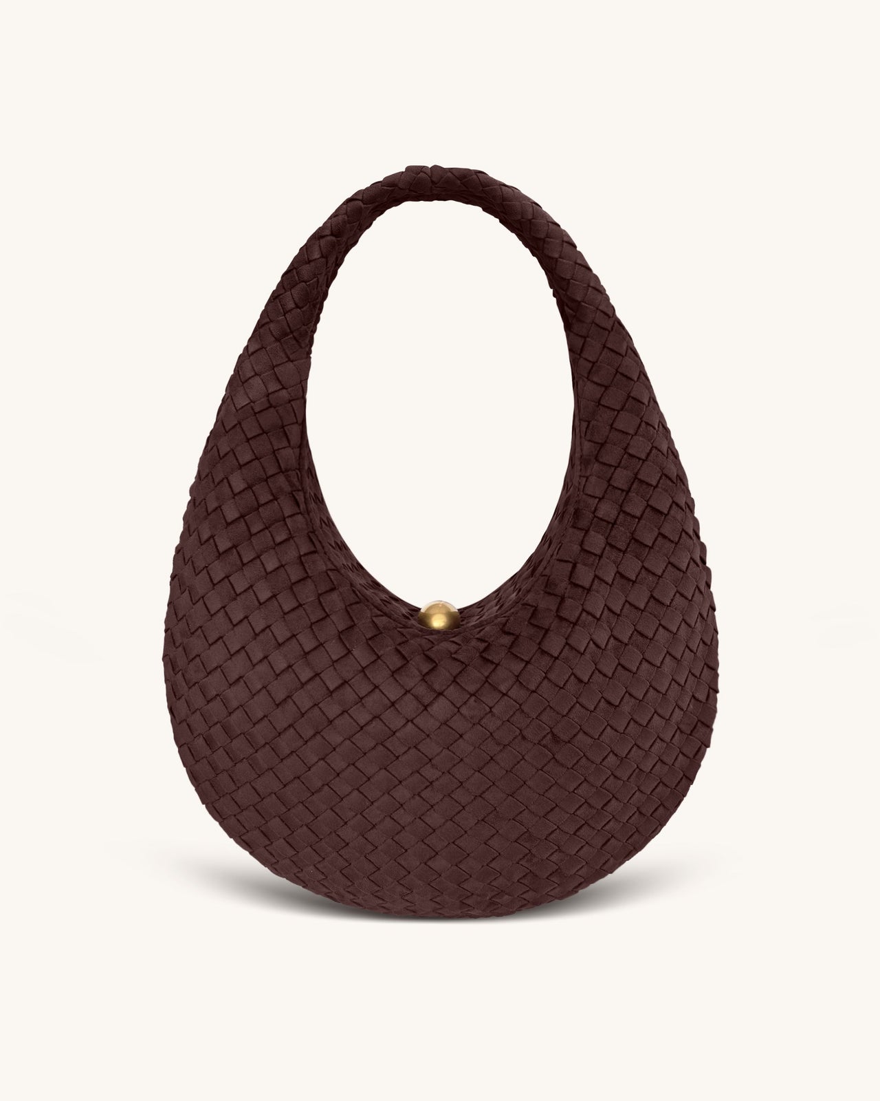 Nola Faux Suede Woven Hobo Shoulder Bag - Dark Mocha